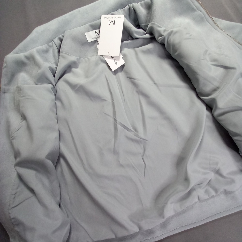 NWT Magaschoni Womens Faux Suede Leather Zip Up Jacket Light Blue Small - Picture 6 of 11